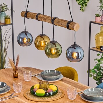 Koyoto Pendelleuchte Glas 15 cm Naturfarben, Schwarz, 4-flammig