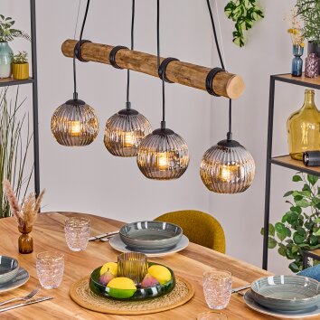 Ripoll Pendelleuchte Glas 15 cm Naturfarben, Schwarz, 4-flammig