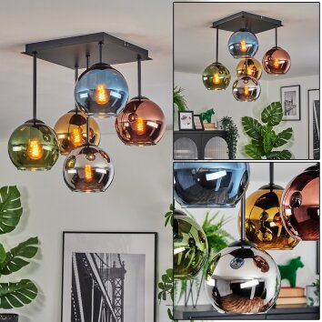 Koyoto Deckenleuchte Glas 15 cm Blau, Chrom, Gold, Grün, Kupferfarben, Rauchfarben, 5-flammig