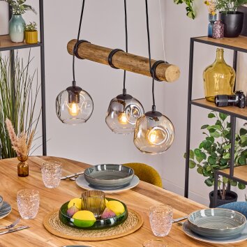 Ripoll Pendelleuchte Glas 15 cm Naturfarben, Schwarz, 3-flammig