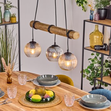 Koyoto Pendelleuchte Glas 15 cm Naturfarben, Schwarz, 3-flammig