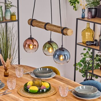 Koyoto Pendelleuchte Glas 15 cm Naturfarben, Schwarz, 3-flammig