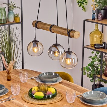 Koyoto Pendelleuchte Glas 15 cm Naturfarben, Schwarz, 3-flammig