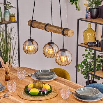 Koyoto Pendelleuchte Glas 15 cm Naturfarben, Schwarz, 3-flammig