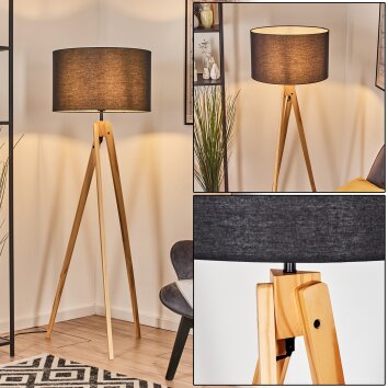 Flemming Stehleuchte 50 cm Naturfarben, Schwarz, 1-flammig