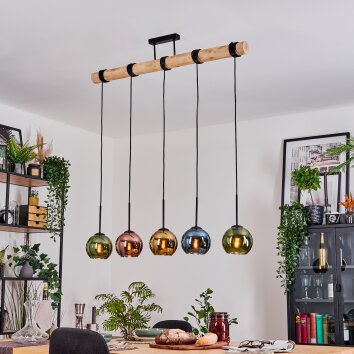 Koyoto Pendelleuchte Glas 15 cm Naturfarben, Schwarz, 5-flammig
