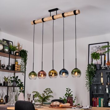 Koyoto Pendelleuchte Glas 15 cm Naturfarben, Schwarz, 5-flammig