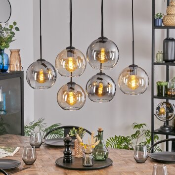 Koyoto Hängeleuchte Glas 20 cm Bernsteinfarben, Klar, Rauchfarben, 6-flammig