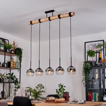 Koyoto Pendelleuchte Glas 15 cm Naturfarben, Schwarz, 5-flammig