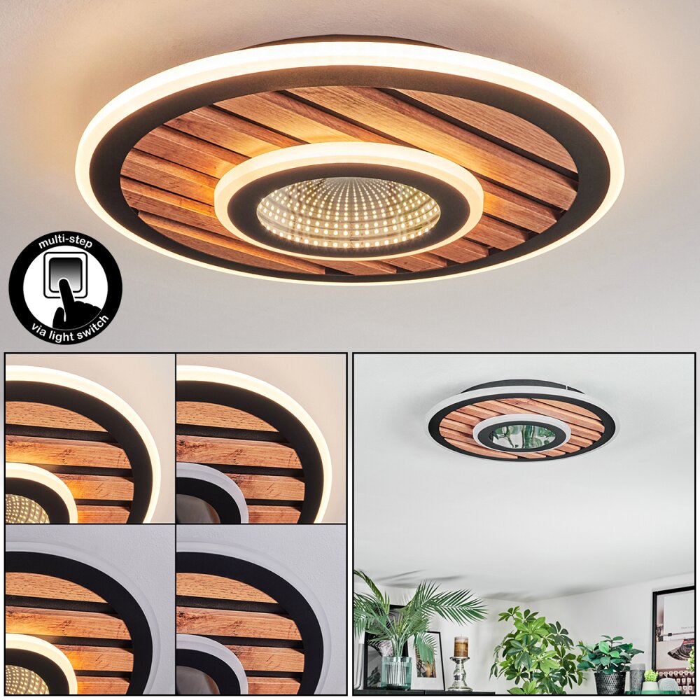Meron Deckenleuchte LED Holzoptik, Schwarz, 1-flammig main product photo