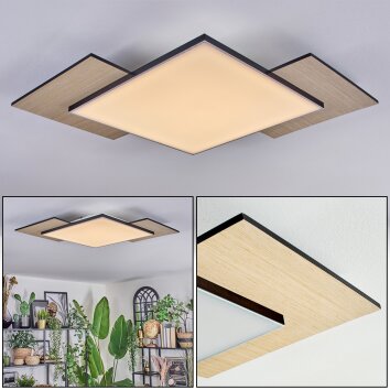 Barullu Deckenpanel LED Holzoptik, Schwarz, Weiß, 1-flammig