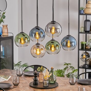 Koyoto Hängeleuchte Glas 20 cm Bernsteinfarben, Blau, Grün, Klar, Rauchfarben, 6-flammig