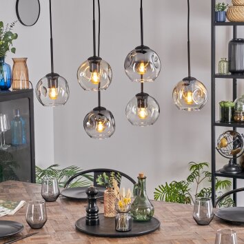 Ripoll Hängeleuchte Glas 15 cm Bernsteinfarben, Klar, Rauchfarben, 6-flammig