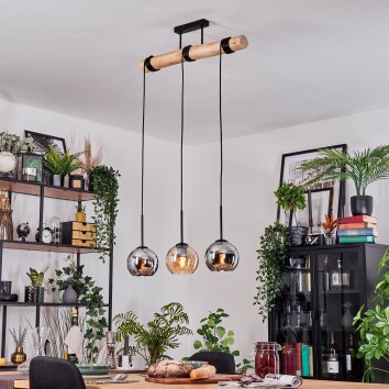 Koyoto Hängeleuchte Glas 15 cm Naturfarben, Schwarz, 3-flammig