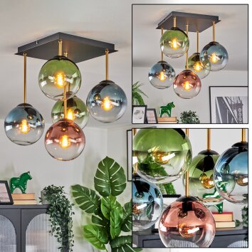 Gastor Deckenleuchte Glas 15 cm Gold, Schwarz, 5-flammig