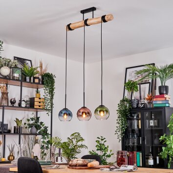 Koyoto Hängeleuchte Glas 15 cm Naturfarben, Schwarz, 3-flammig