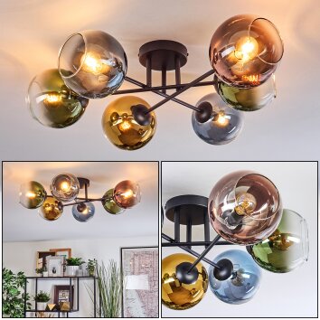 Koyoto Deckenleuchte Glas 15 cm Blau, Gold, Grün, Klar, Kupferfarben, 6-flammig