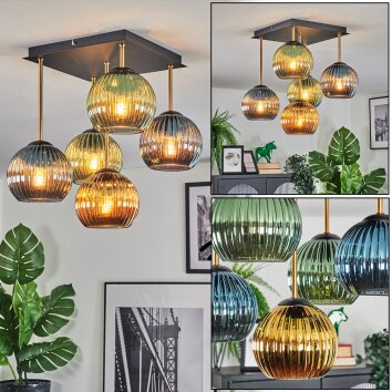Koyoto Deckenleuchte Glas 15 cm Gold, Schwarz, 5-flammig