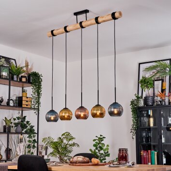 Koyoto Hängeleuchte Glas 15 cm Naturfarben, Schwarz, 5-flammig