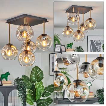 Ripoll Deckenleuchte Glas 15 cm Gold, Schwarz, 5-flammig