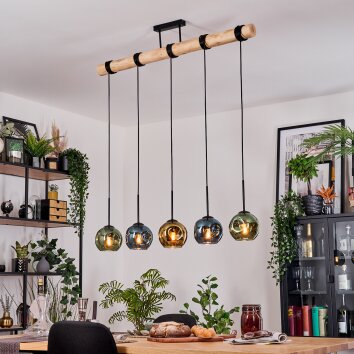 Ripoll Hängeleuchte Glas 15 cm Naturfarben, Schwarz, 5-flammig