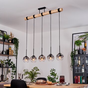Ripoll Hängeleuchte Glas 15 cm Naturfarben, Schwarz, 5-flammig