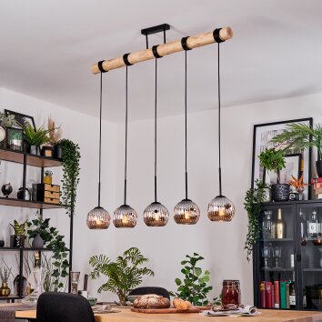 Ripoll Hängeleuchte Glas 15 cm Naturfarben, Schwarz, 5-flammig