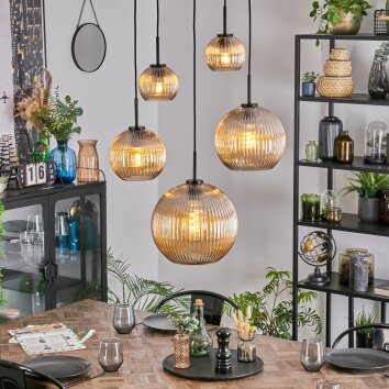 Koyoto Hängeleuchte Glas 15 cm, 20 cm, 25 cm, 30 cm Bernsteinfarben, 5-flammig