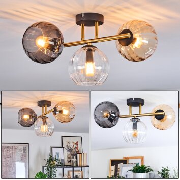 Koyoto Deckenleuchte Glas 15 cm Gold, Schwarz, 3-flammig