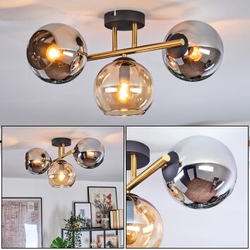Koyoto Deckenleuchte Glas 15 cm Gold, Schwarz, 3-flammig