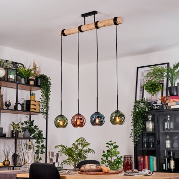 Ripoll Hängeleuchte Glas 15 cm Naturfarben, Schwarz, 4-flammig