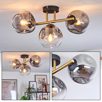 Ripoll Deckenleuchte Glas 15 cm Gold, Schwarz, 3-flammig