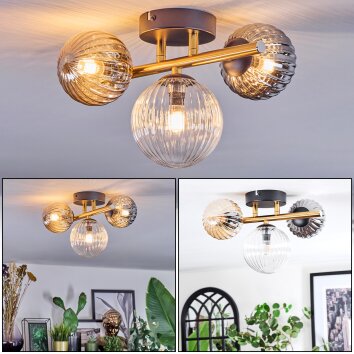 Chehalis Deckenleuchte Glas 10 cm, 12 cm Gold, Schwarz, 3-flammig Chehalis Deckenleuchte Glas 10 cm, 12 cm Gold, Schwarz, 3-flammig