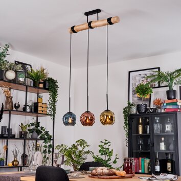 Ripoll Hängeleuchte Glas 15 cm Naturfarben, Schwarz, 3-flammig