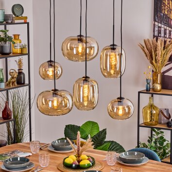 Apedo Hängeleuchte Glas 20 cm, 30 cm Bernsteinfarben, 6-flammig