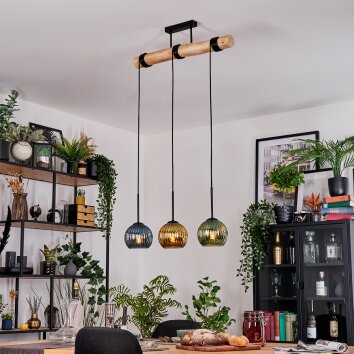 Koyoto Hängeleuchte Glas 15 cm Naturfarben, Schwarz, 3-flammig