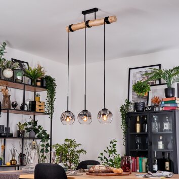 Ripoll Hängeleuchte Glas 15 cm Naturfarben, Schwarz, 3-flammig