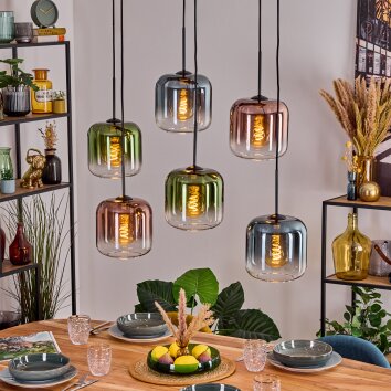 Lauden Hängeleuchte Glas 20 cm Blau, Grün, Klar, Kupferfarben, 6-flammig