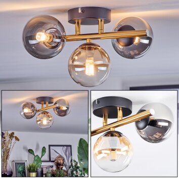 Chehalis Deckenleuchte Glas 10 cm Gold, Schwarz, 3-flammig