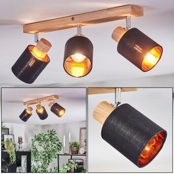 Fallhagen Deckenleuchte Chrom, Holz hell, 3-flammig