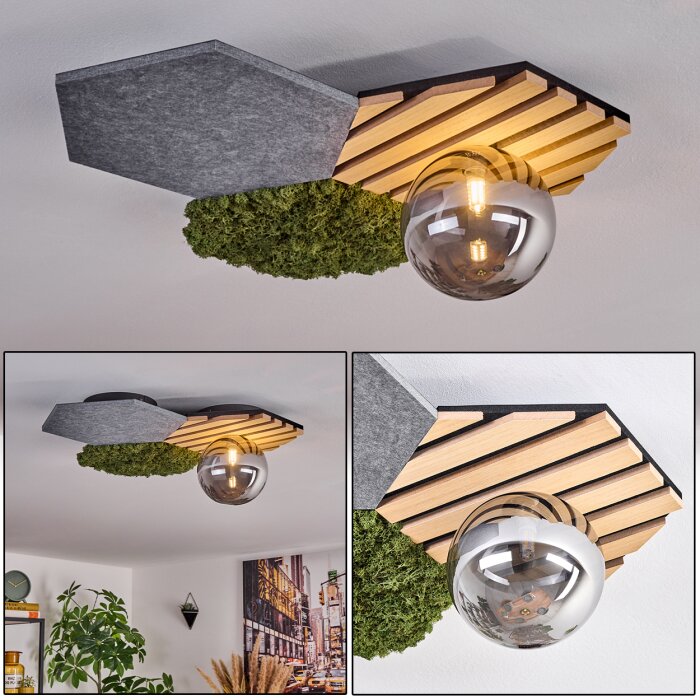 Minor Deckenleuchte Grün, Holzoptik, Schwarz, 1-flammig