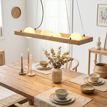 Zanin Pendelleuchte Naturfarben, Schwarz, 4-flammig