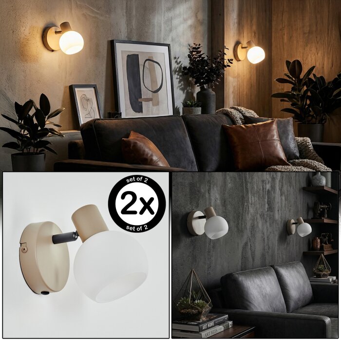 Lumox Wandleuchte 2-er Set Beige, Schwarz, 1-flammig