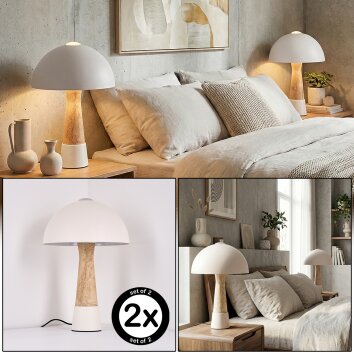 Forgek Tischleuchte 2-er Set Cremefarben, Steinoptik, Weiß, 1-flammig