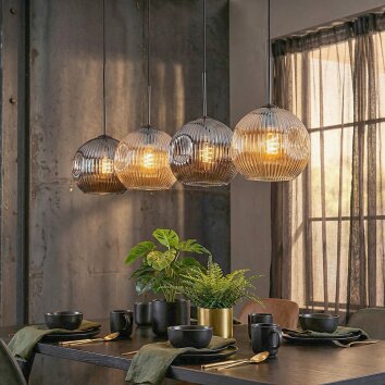 Ripoll Hängeleuchte Glas 25 cm Bernsteinfarben, Rauchfarben, 4-flammig