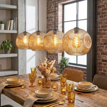 Ripoll Hängeleuchte Glas 30 cm Bernsteinfarben, 4-flammig