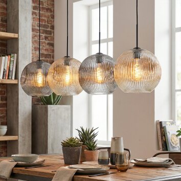 Ripoll Hängeleuchte Glas 30 cm Bernsteinfarben, Klar, Rauchfarben, 4-flammig