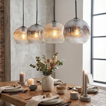 Ripoll Hängeleuchte Glas 25 cm Bernsteinfarben, Klar, Rauchfarben, 4-flammig