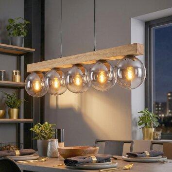 Gastor Hängeleuchte Glas 15 cm Naturfarben, Schwarz, 5-flammig