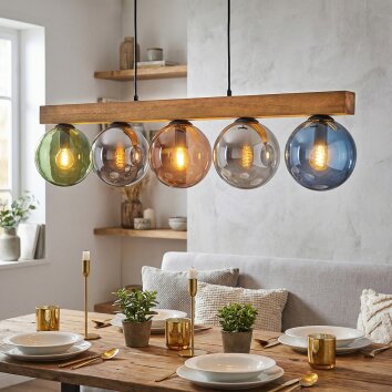 Gastor Hängeleuchte Glas 15 cm Naturfarben, Schwarz, 5-flammig